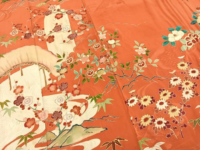 平和屋着物●アンティーク　大正ロマン　小振袖　刺繍　松竹梅　金彩　正絹　逸品　AABI1964fy