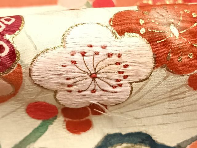 平和屋着物●アンティーク　大正ロマン　小振袖　刺繍　松竹梅　金彩　正絹　逸品　AABI1964fy