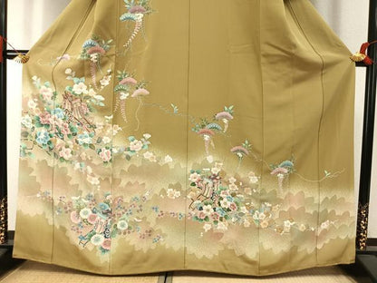 平和屋着物●訪問着　駒刺繍　御所車花文　暈し染め　金彩　正絹　逸品　AABI1965fy