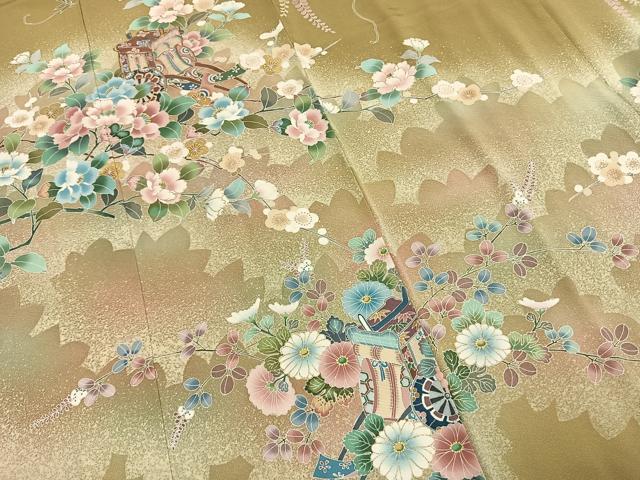 平和屋着物●訪問着　駒刺繍　御所車花文　暈し染め　金彩　正絹　逸品　AABI1965fy