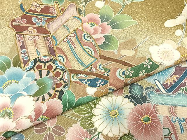 平和屋着物●訪問着　駒刺繍　御所車花文　暈し染め　金彩　正絹　逸品　AABI1965fy