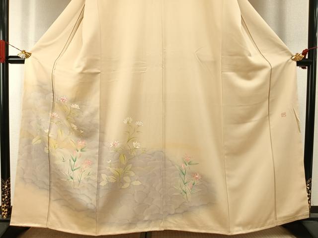 平和屋着物●訪問着　作家物　手描き　草花文　暈し染め　正絹　逸品　AABI1967fy