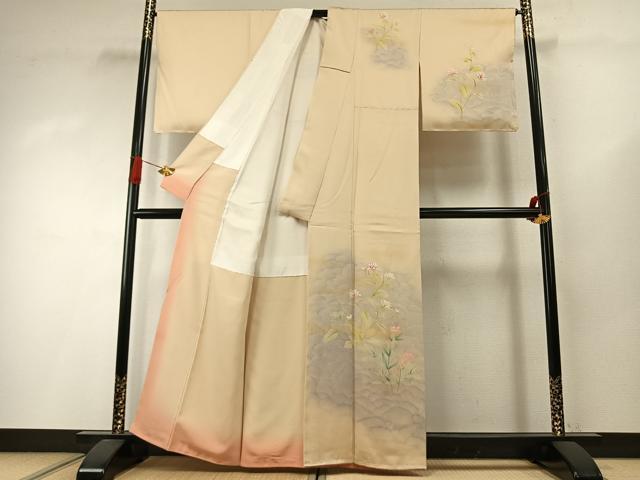 平和屋着物●訪問着　作家物　手描き　草花文　暈し染め　正絹　逸品　AABI1967fy
