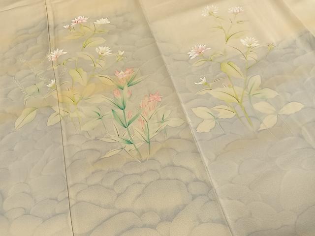 平和屋着物●訪問着　作家物　手描き　草花文　暈し染め　正絹　逸品　AABI1967fy