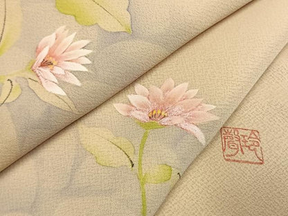 平和屋着物●訪問着　作家物　手描き　草花文　暈し染め　正絹　逸品　AABI1967fy