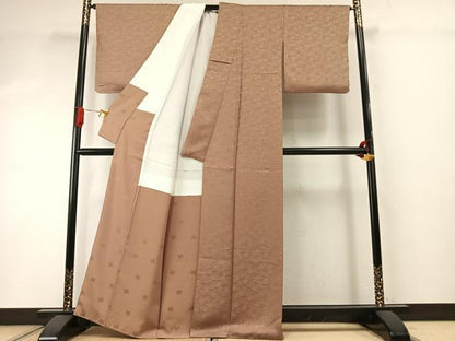 平和屋着物●染色作家　奥田祐斎　色無地　花尽くし地紋　桑染色　丹後ちりめん　反端付き　正絹　逸品　AABI1969fy