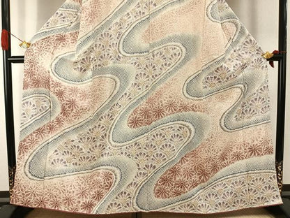 平和屋着物●訪問着　総絞り　流水花文　正絹　逸品　AABI1976fy