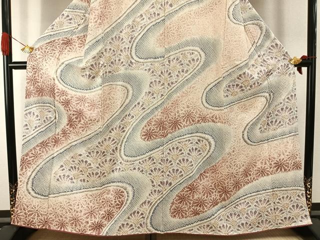 平和屋着物●訪問着　総絞り　流水花文　正絹　逸品　AABI1976fy