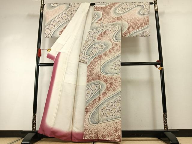 平和屋着物●訪問着　総絞り　流水花文　正絹　逸品　AABI1976fy