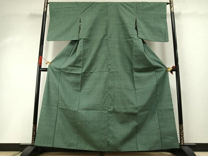 平和屋着物●結城紬　色無地　老竹色　ますいわ屋扱い　正絹　逸品　AABI1977fy