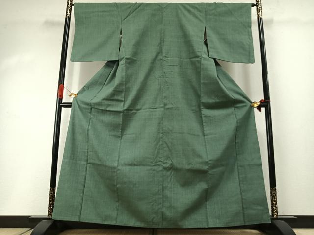 平和屋着物●結城紬　色無地　老竹色　ますいわ屋扱い　正絹　逸品　AABI1977fy