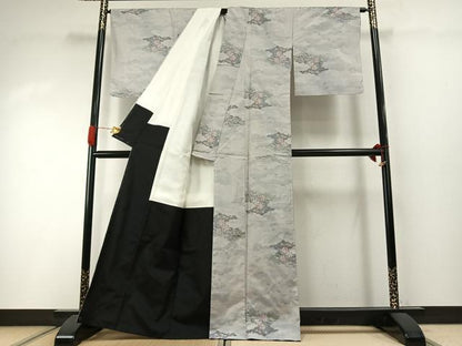 平和屋着物●本場大島紬　白大島　一元7マルキ　総絣　草花文　正絹　逸品　未使用　AABI1979fy