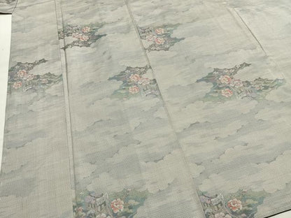平和屋着物●本場大島紬　白大島　一元7マルキ　総絣　草花文　正絹　逸品　未使用　AABI1979fy