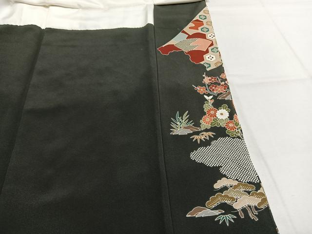 平和屋着物●豪華黒留袖　友禅　駒刺繍　風景地紙花文　金彩　正絹　逸品　AABI1982fy