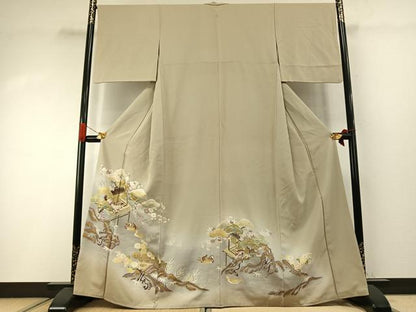 平和屋着物●訪問着　友禅　駒刺繍　松竹梅　風景花鳥文　暈し染め　金彩　正絹　逸品　AABI1986fy