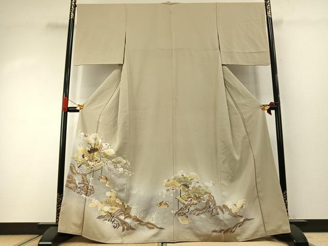 平和屋着物●訪問着　友禅　駒刺繍　松竹梅　風景花鳥文　暈し染め　金彩　正絹　逸品　AABI1986fy