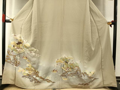 平和屋着物●訪問着　友禅　駒刺繍　松竹梅　風景花鳥文　暈し染め　金彩　正絹　逸品　AABI1986fy