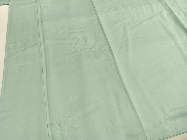平和屋着物●上質な色無地　流水草花地紋　錆青磁色　正絹　逸品　AABI1988fy