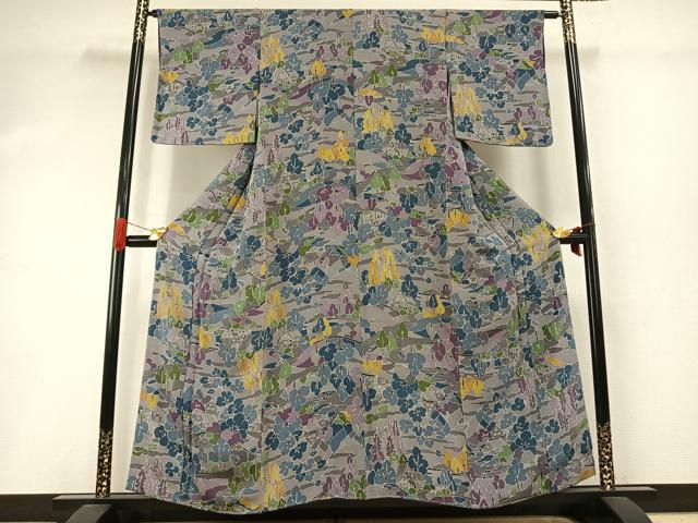 平和屋着物●上質な小紋　風景文　鬼しぼ縮緬　正絹　逸品　AABI1989fy
