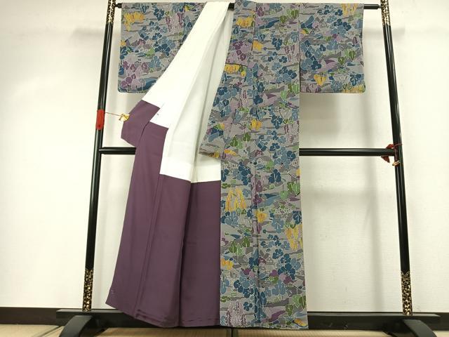 平和屋着物●上質な小紋　風景文　鬼しぼ縮緬　正絹　逸品　AABI1989fy