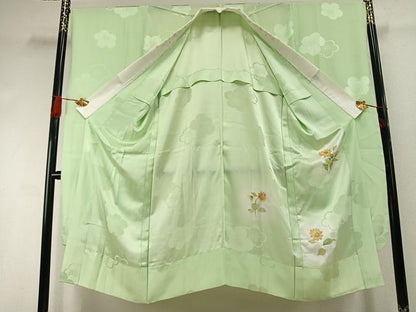 平和屋着物●振袖用長襦袢　無双仕立て　手描き　向日葵　暈し染め　半衿刺繍　正絹　逸品　AABI1990fy