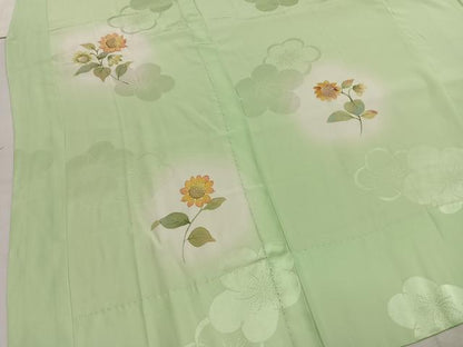 平和屋着物●振袖用長襦袢　無双仕立て　手描き　向日葵　暈し染め　半衿刺繍　正絹　逸品　AABI1990fy
