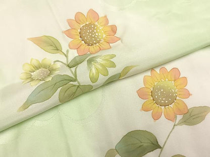 平和屋着物●振袖用長襦袢　無双仕立て　手描き　向日葵　暈し染め　半衿刺繍　正絹　逸品　AABI1990fy