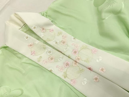 平和屋着物●振袖用長襦袢　無双仕立て　手描き　向日葵　暈し染め　半衿刺繍　正絹　逸品　AABI1990fy