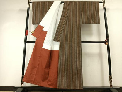 平和屋着物●上質な紬　縞　正絹　逸品　AABI1991fy