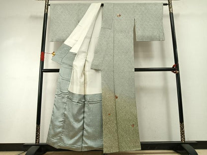平和屋着物●訪問着　総刺繍　総絞り　草花文　金糸　金彩　正絹　逸品　AABI1992fy