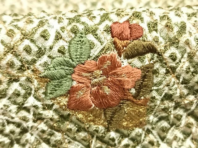 平和屋着物●訪問着　総刺繍　総絞り　草花文　金糸　金彩　正絹　逸品　AABI1992fy
