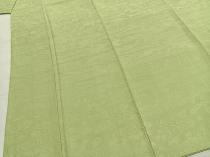 平和屋着物●上質な色無地　流水舞花地紋　若菜色　正絹　逸品　AABI1993fy