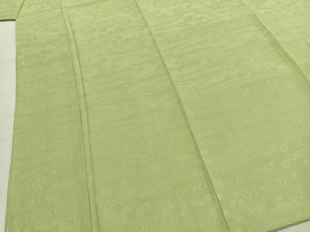 平和屋着物●上質な色無地　流水舞花地紋　若菜色　正絹　逸品　AABI1993fy