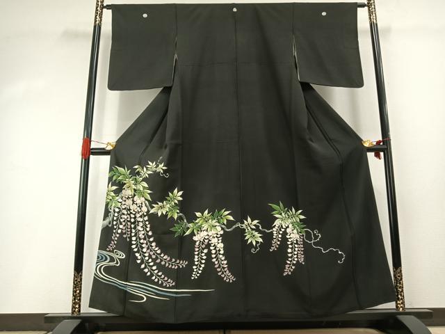 平和屋着物●豪華黒留袖　友禅　枝花文　正絹　逸品　AABI1995fy