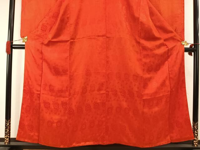 平和屋着物●アンティーク　大正ロマン　小振袖　花鳥地紋　紅緋色　正絹　逸品　AABI1998fy