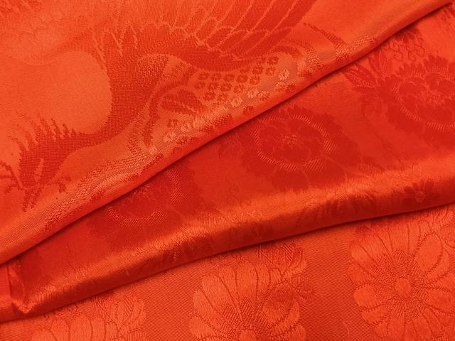 平和屋着物●アンティーク　大正ロマン　小振袖　花鳥地紋　紅緋色　正絹　逸品　AABI1998fy
