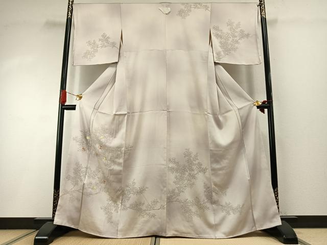 平和屋着物●訪問着　刺繍　手描き　枝葉文　暈し染め　金糸　正絹　逸品　AABI2001fy