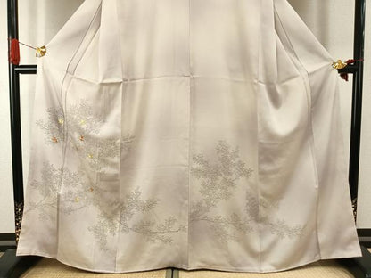 平和屋着物●訪問着　刺繍　手描き　枝葉文　暈し染め　金糸　正絹　逸品　AABI2001fy