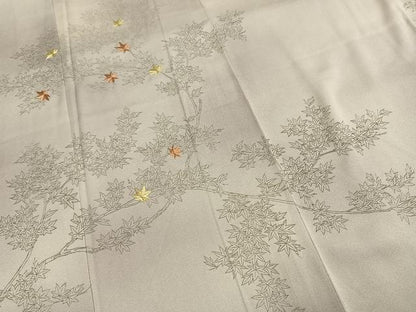 平和屋着物●訪問着　刺繍　手描き　枝葉文　暈し染め　金糸　正絹　逸品　AABI2001fy