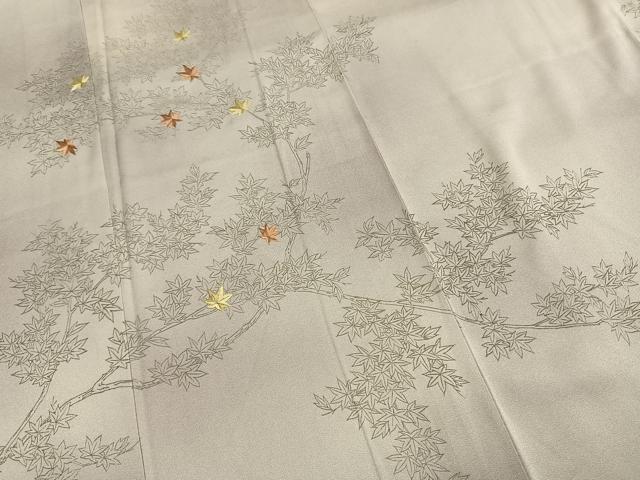 平和屋着物●訪問着　刺繍　手描き　枝葉文　暈し染め　金糸　正絹　逸品　AABI2001fy