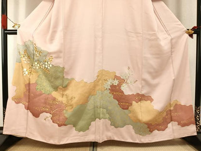 平和屋着物●豪華色留袖　駒刺繍　枝花文　金彩　正絹　逸品　AABI2003fy