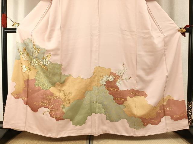 平和屋着物●豪華色留袖　駒刺繍　枝花文　金彩　正絹　逸品　AABI2003fy