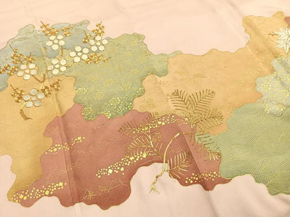 平和屋着物●豪華色留袖　駒刺繍　枝花文　金彩　正絹　逸品　AABI2003fy
