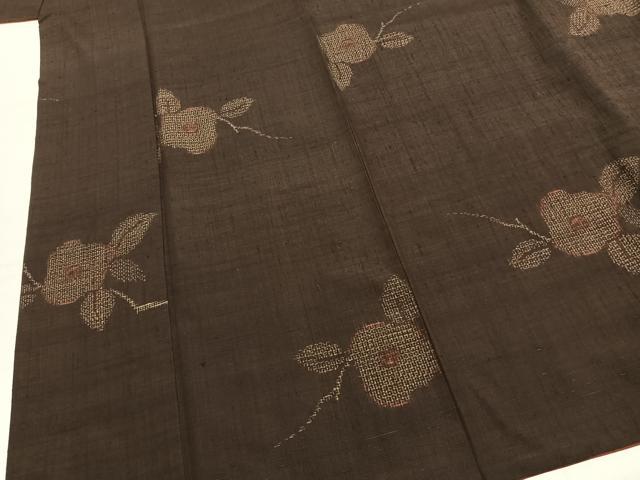 平和屋着物●結城紬　80亀甲　飛び亀甲柄　枝花文　正絹　逸品　AABI2009fy