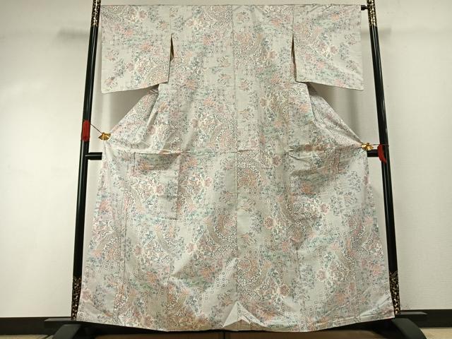 平和屋着物●本場大島紬　白大島　カタス9マルキ　花鳥文　正絹　逸品　AABI2010fy
