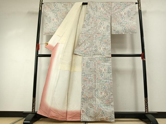 平和屋着物●本場大島紬　白大島　カタス9マルキ　花鳥文　正絹　逸品　AABI2010fy