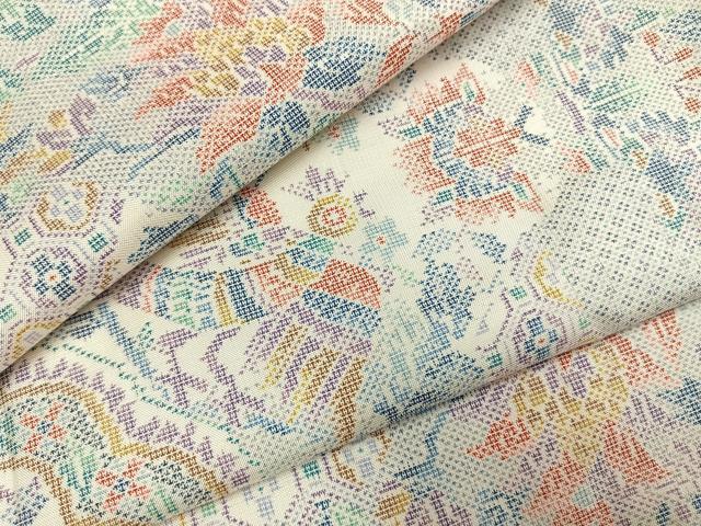 平和屋着物●本場大島紬　白大島　カタス9マルキ　花鳥文　正絹　逸品　AABI2010fy