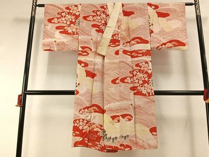 平和屋着物●アンティーク　大正ロマン　長襦袢　袷　松竹梅　飛鶴文　正絹　逸品　AABI2013fy