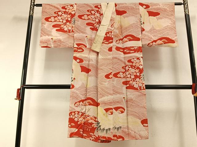 平和屋着物●アンティーク　大正ロマン　長襦袢　袷　松竹梅　飛鶴文　正絹　逸品　AABI2013fy