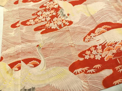 平和屋着物●アンティーク　大正ロマン　長襦袢　袷　松竹梅　飛鶴文　正絹　逸品　AABI2013fy